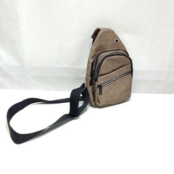 Sling Bag Crossbody Unisex Faux Leather Adjustable Strap Multiple Zipper Pockets - Picture 1 of 9